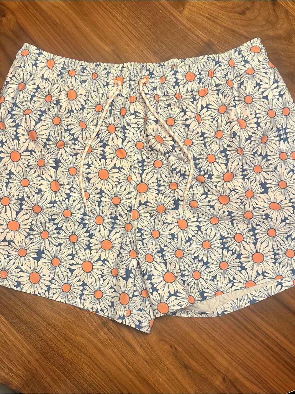 Goodfellow & Co White Daisy Print Swim Shorts with Orange Centers